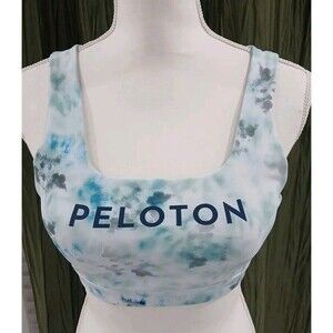 Peloton Women Sports Bra Medium Green‎ Blue Tie Dye Double Strap Back Logo